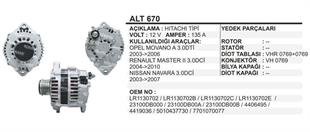 Alternatör 12V 135AH Hitachi Tip Opel Movano Renault Master Nissan Navara 03-07 | REMARK ALT670