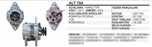 Alternatör 24v 50ah Komatsu Pc300-6 Jcb Excavatör Isuzu Motor Jcb 130 Paletli Excavatör Alt764 | Remark Alt764