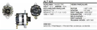 Alternatör 12V 70AH Renault R19 R21 ALT825 Magneti Marelli 944390379010 Waı 14895R | REMARK ALT825