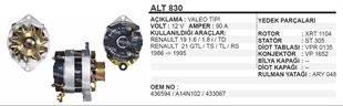 Alternatör 12V 90AH Renault R19 R21 Klimalı Renault R19 R21 | REMARK ALT830