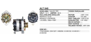 Alternatör 12V 90AH Renault Clio 1.9 Express Dizel | REMARK ALT840