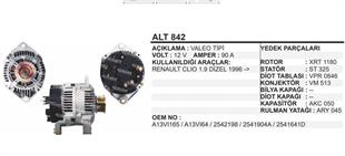 Alternatör 12V 90AH Renault Clio 1.9 Dizel Renault Megane I Laguna Mitsubishi Carısma Volvo | REMARK ALT842