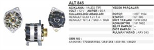 Alternatör 12V 90AH Renault R19 Clio 1.2 1.4 R21 Manager Val.tip-klimalı 3PK ALT845 A14N156 | REMARK ALT845