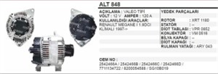 Alternatör 12V 120AH Reno Megan I 1.9 DCI Klımalı 97->GRANDTOUR Eco Scenic 1.9DCİ Dogan Slx Eğri Ayak Uyumlu Megan 1 Slx Uyumlu | REMARK ALT848