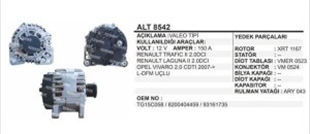Alternatör 12V 150AH Opel Vivaro 07- Renault Traffıc II Laguna II Valeo Tip 7PK Bilyalı Kasnak | REMARK ALT8542
