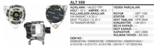 Alternatör 12V 90AH Passat Toledo 1,8 ALT858 | REMARK ALT858