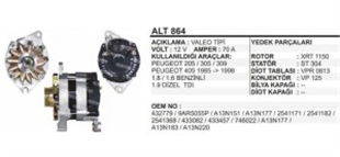Alternatör 12V 70AH Peugeot 205 305 | REMARK ALT864