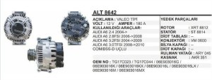 Alternatör 12V 180AH Audi A-6 2.8/3.2 2004>COM Valeo TG17C023 | REMARK ALT8642