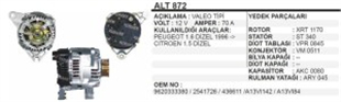 Alternatör 12V 70AH Peugeot 3 Kulak Citroen 1,6-1,5 Saxo Sakso | REMARK ALT872