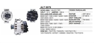 Alternatör 12V 180AH Bmw E87 E90 318D 320D 325İ 330İ E60 520D 525D 523İ E65 E66 E67 730İ 730D X3 | REMARK ALT8979