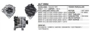 Alternatör 12V 180AH Bmw E90 E87 E84 320D 520D | REMARK ALT8984