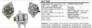 Alternatör 12V 70AH Corolla 1,6 96 ALT948-RM ALT948-BP EMA3627-WUT | REMARK ALT948