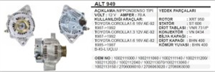 Alternatör 12V 70AH Toyota Corolla 1,3 1,6 92 95 ALT949 | REMARK ALT949