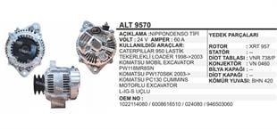Alternatör 24V 60AH Caterpıllar 950 Lastik Tekerlekli Komatsu Mobil Excavatör Cummıns L Ig S Uçlu | REMARK ALT9570