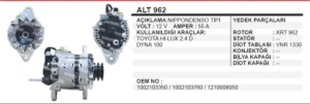 Alternatör 12V 55AH Toyoto Hilux 2,4 Em D Dyna (Denso Tipi) | REMARK ALT962