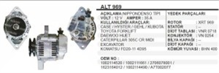 Alternatör 12V 35AH Case Hyster Cely Kubato Toyota Forklift Onan Jeneratör Jenaratör Daewoo Hıjet Caterpıller Excavatör Komatsu | REMARK ALT969