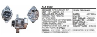 Alternatör 12V 40AH Komatsu Perkins Motorlu Kubota Lombardini LDW502 Dizel Marine Motorlu Daihatsu | REMARK ALT9692