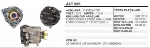 Alternatör 12V 124AH Ford Connect 1.8 ALT986 | REMARK ALT986