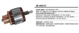 Marş Kollektörü 12V 9DİŞ Mıtsubishi Tipi Renault Megane 3 Dacia Duster 2 Logan | REMARK IM3081C