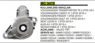 Pinyon Kapağı Valeo Tip ESW20E Vw Passat Caddy 4 Golf 7 Transporter T6 Seat Leon Audi A3 Skoda Fabia 3 | REMARK MC3478