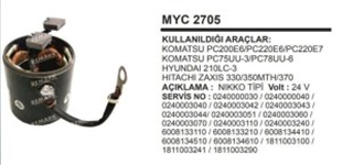 Marş Yastığı 24V Komtasu Hyundai PC200 PC220 Hyundai 210LC Hitachi Zaxıs Kavasaki Kobelco Komatsu PC200 PC220 Komatsu PC200E6PC | REMARK MYC2705