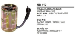 Marş Yastığı 12V Mazda E2200 Kia Land Rover Freelander Ford Econovan Suzuki Grand Vitara | REMARK ND110