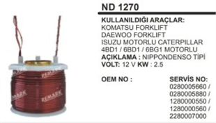 Marş Otomatik İç Bobini 12V Cat Mf Perkins Komatsu 2.5KW | REMARK ND1270