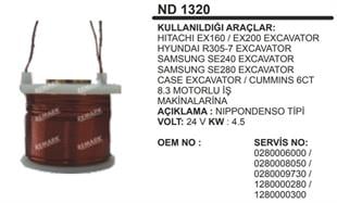 Marş Otomatik İç Bobini 24V Cat Samsung Hitachi 4.5KW | REMARK ND1320