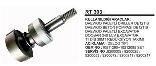 Rediktör Takımı +Marş Dişlisi 11DİŞ 38MT Daewoo Baton Pompası Apaletli Drilles Beton Pompası Paletli Excavatör Doosan 340 | REMARK RT303