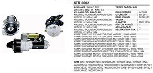 Marş Motoru 24V 11DİŞ Isuzu Kawasakı Komatsu 2 Kulak Komatsu PC200- Komatsu PC100 PC200 PC220 PW100 PW150 Pw 200 GD305 GD355 Gd | REMARK STR2602