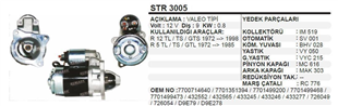Marş Motoru 12V 9DİŞ R12 Toros Renault R12 Toros | REMARK STR3005