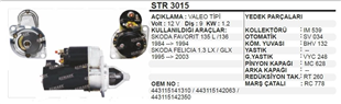 Marş Motoru 12V 9DİŞ Skoda Favorit Felıcıa Valeotip Pinyon KAPAĞI-MC628 AES-STR4750 STR1205 STR3015 STR60401 | REMARK STR3015
