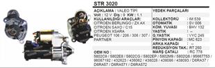 Marş Motoru 12V 9DİŞ Pejo 106 206 306 Citroen Dfm Valeo 432591 Valeo 442623 5802M9 | REMARK STR3020