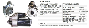 Marş Motoru 12V 10DİŞ Renault Master Trafic Opel Movano 2.2 DCI D7R | REMARK STR3083