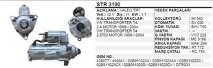 Marş Motoru 12V 11DİŞ Vw Transporter 3KUL Ters D7RS31 STR3100 | REMARK STR3100