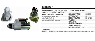 Marş Motoru 12V 8DİŞ Hyundai Sonato Kia Opirus 3.8 V6 Sonata V Carents Magentıs [G6DA] | REMARK STR3427