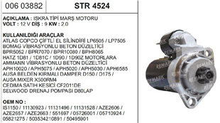 Marş Motoru 12v 9diş 2 Kw Iskra Tıp Atlas / Bomang / Hatz Is1150 | Remark Str4524