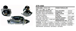Marş Motoru 12V 10DİŞ Mf Sağa Takılan Perkins Mastas Sanko Jcb Cat. Perkıns Mst Sanko Manıtou STR4560 STR4172 STR4600 | REMARK STR4560