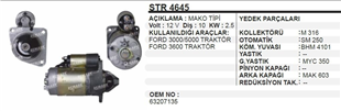 Marş Motoru 12V 10DİŞ Ford Traktör 3000 Excavatör Newholland Hy Mac Excavatör New Holland Ford 3600 3000 3610 MF135 Jcb 805 | REMARK STR4645