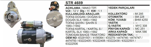 Marş Motoru 12V 11DİŞ Tofaş 1600 Doğan-kartal-şahin Lada Samara Niva 63291401 STR6042 STR1401 STR4689 Mako 63291401 | REMARK STR4689