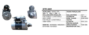 Marş Motoru 12v 8diş Fıat Doblo 1.2 Palio 1.2 Mako Tip | Remark Str4691