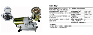 Marş Motoru 12V 10DİŞ 2.2KW Toyota Corolla D4D E11 Verso RAV4 | REMARK STR4724