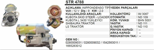 Marş Motoru 12V 9DİŞ Kubato Kar Kureme Traktör LS Traktör Steer Loader Kubota Yükleyici Shıbaura Traktör LS Traktör FLANŞ-82MM | REMARK STR4788