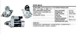 Marş Motoru 12V 9 Diş Honda Crv Accord 2.0 00-03 | REMARK STR4815