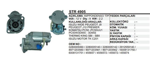 Marş Motoru 12V 9DİŞ Isuzu Komatsu Yanmar Isuzu Wıde Peugeot J9 Peugeot J10 Premier Komatsu PC50 -PC50UU1 PC50W3D955 - 3D95S Th | REMARK STR4905