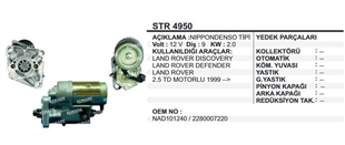 Marş Motoru 12V 9DİŞ Land Rover 2.5TD | REMARK STR4950