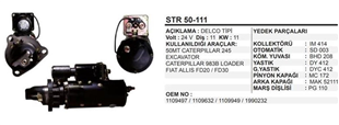 Marş Motoru 24V 11DİŞ 50MT Kısa Catarpillar Loader Excavatör STR4930 Cummins 10479323 | REMARK STR50111