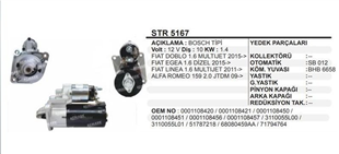 Marş Motoru 12V 10DİŞ Fiat Doblo 1.6 Multıjet Linea Fiat Ducato 2.2 Dizel EURO6 | REMARK STR5167