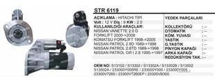Marş Motoru 12V 9DİŞ Komatsu Nissan Patrol Vanette Forklift Dachıa Jeneratör Jenaratör Komatsu Forklift Nissan Patrol 2.8D | REMARK STR6119