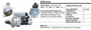 Marş Motoru 12V 11DİŞ Hitachi Yanmar Motorlu Forklift Marin Uygulamalarına Nissan Engine Sawafuji S1368C | REMARK STR6121